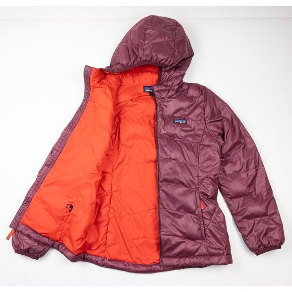 Patagonia Hi-Loft Down Sweater Hoody Jacket Girl's Large 12 Youth Burgundy 68212 - Picture 1 of 16